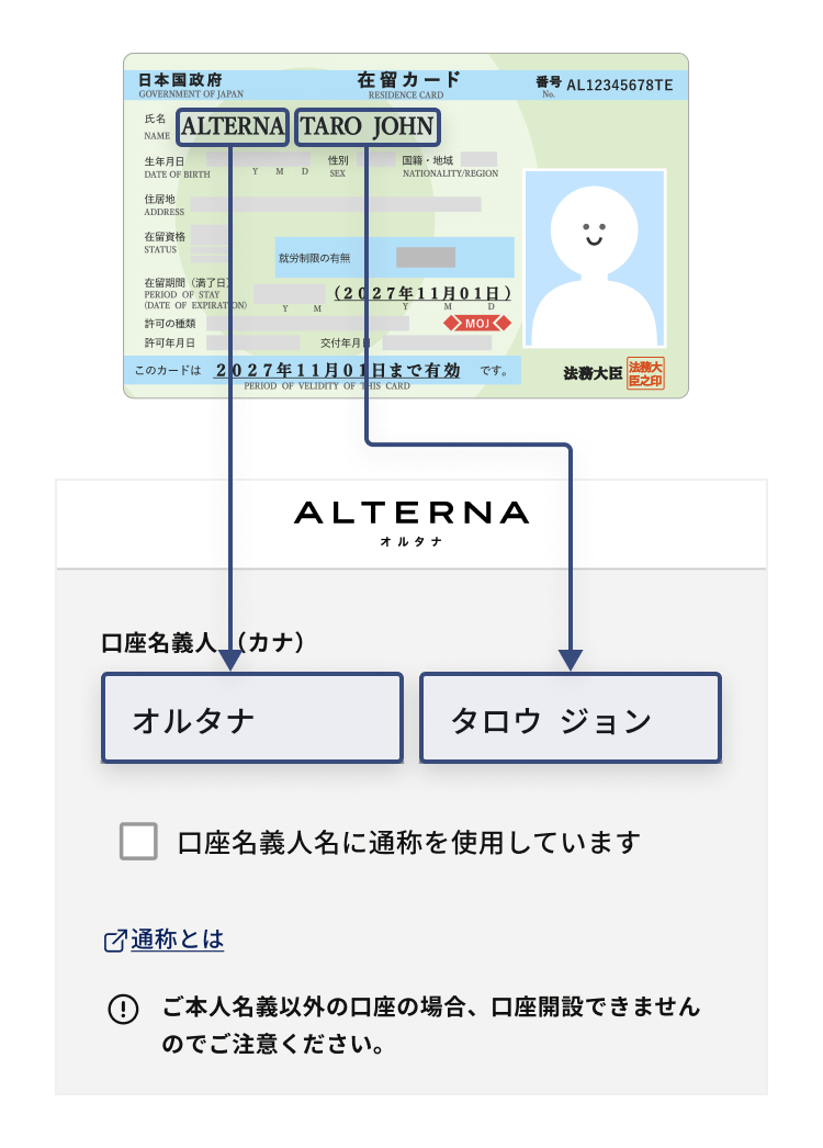 外国籍の方のお名前の入力について – ALTERNA お客様サポート